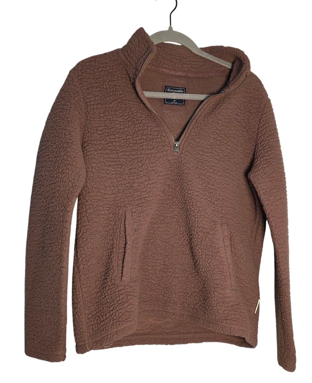 Abercrombie Sherpa Quarter Zip Women's Medium Cozy Mauve Fleece Neutral Cozy